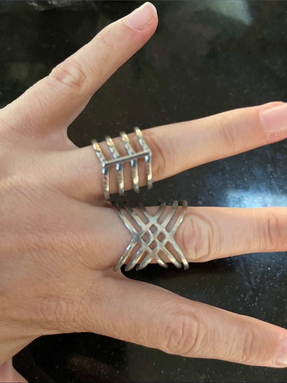 Pair of rings Open Lattice Multi-Band Ring - Silver toned